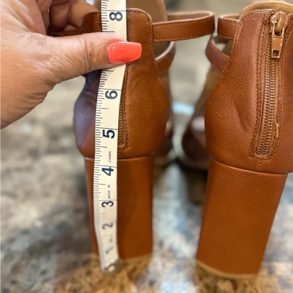 NY &Co Brown Leather Chunky Heel Peep-Toe Shoes - Picture 5 of 6